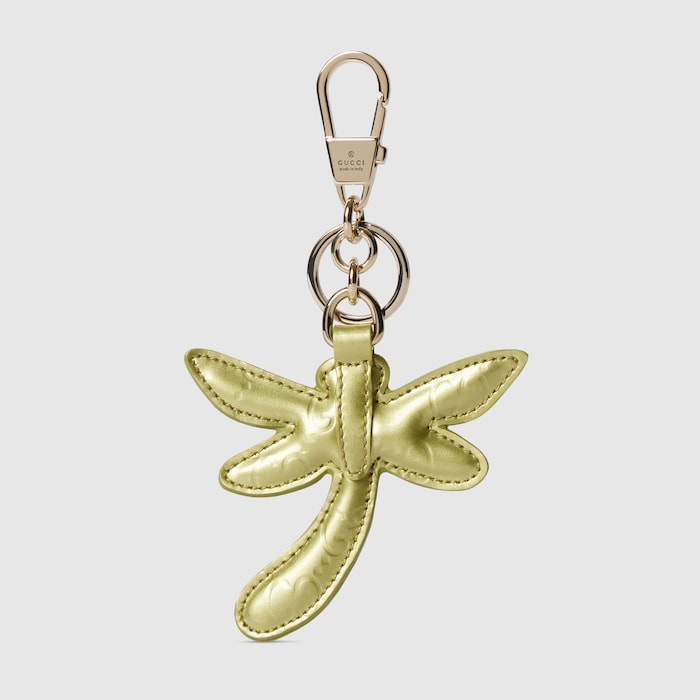 GUCCI シェリーラインデニム　チャーム　イタリア製　40kaorion Dragonfly-shaped keychain in green patent GG leather | GUCCI® US