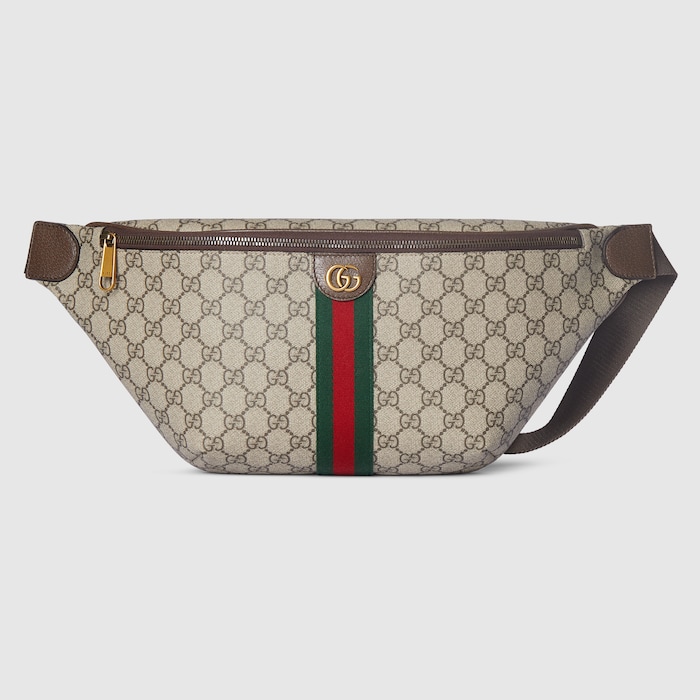 Ophidia large belt bag in beige and dark brown fabric | GUCCI® SG