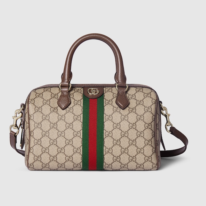 Ophidia medium boston bag in beige and brown GG fabric | GUCCI® US