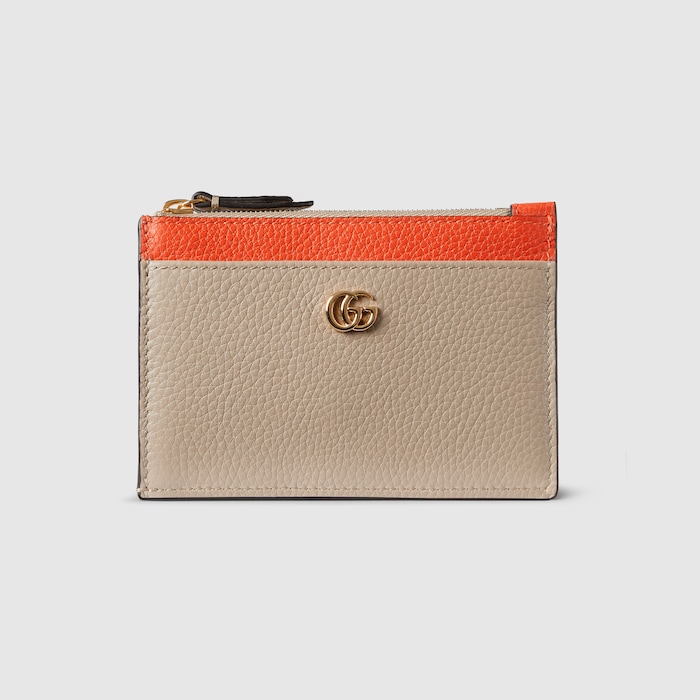 日本限定 ダブルG ジップ キーポーチ ・ベージュ＆オレンジ レザー