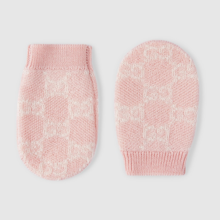 Baby GG wool mittens in light pink and white | GUCCI® US