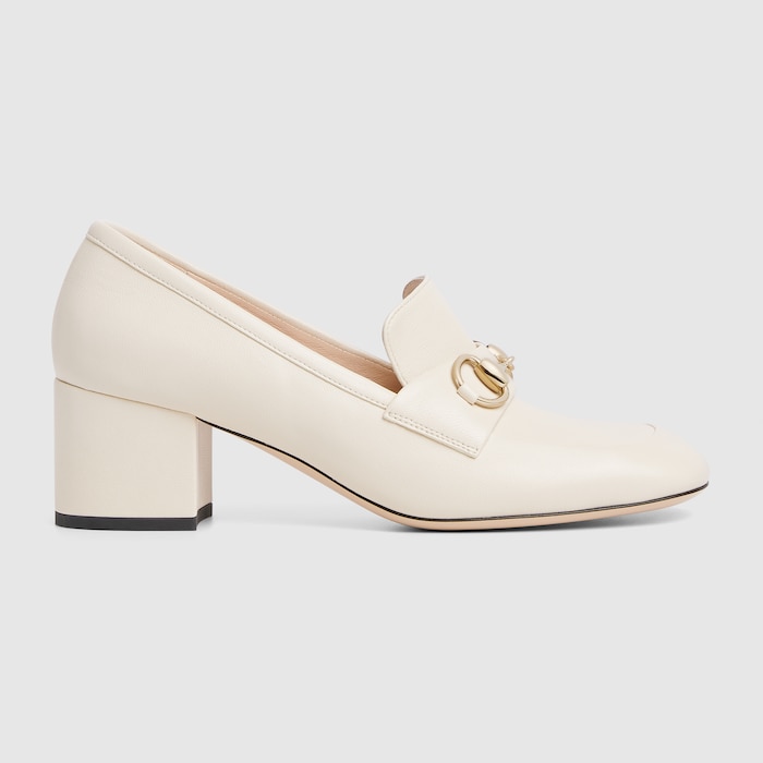 GUCCI ホースビット プラットフォームヒール 37 1/2 ホワイト ホースビット付き ウィメンズ ローファーパンプス ・アイボリー レザー