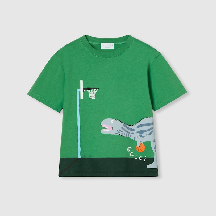 チルドレンズ〕プリント コットン Tシャツ ・グリーン | GUCCI公式