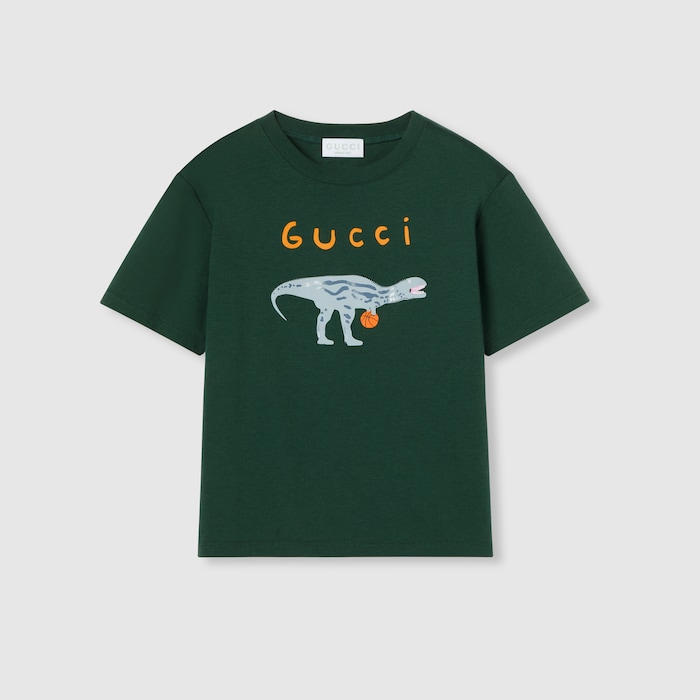 Children's cotton T-shirt with print in green | GUCCI® US