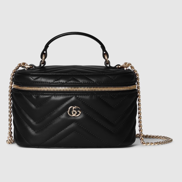 GUCCI グッチ バニティ　ハンドバッグ GGマーモント〕ミニ バニティバッグ ・ブラック レザー | GUCCI公式