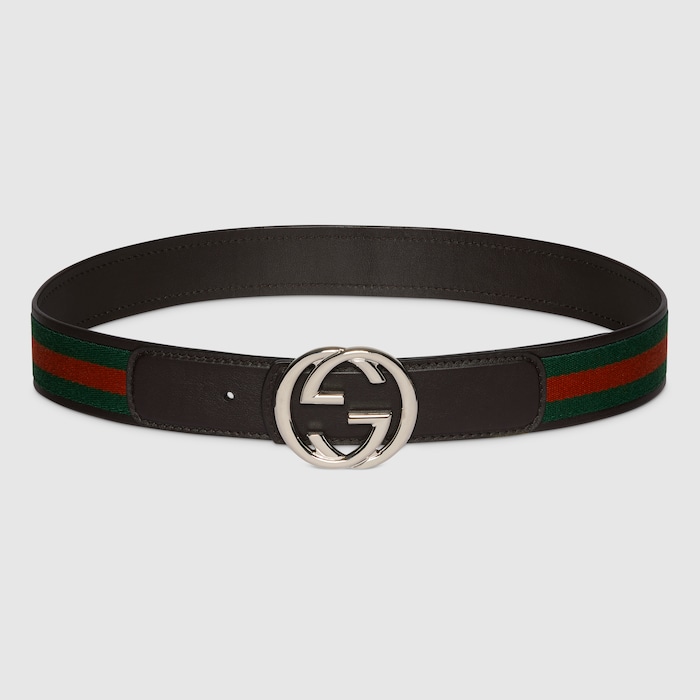 Reversible belt with Interlocking G buckle in green, red and brown