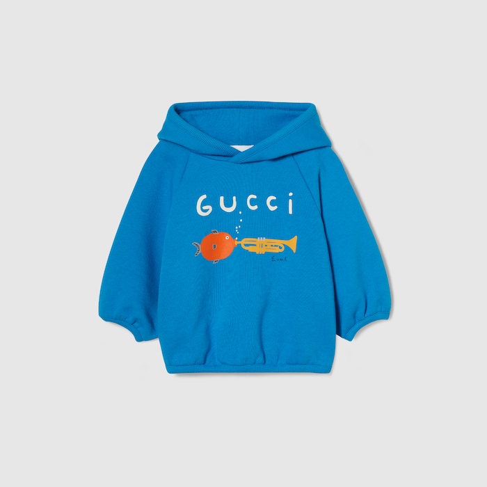 Baby cotton sweatshirt with print in light blue | GUCCI® US
