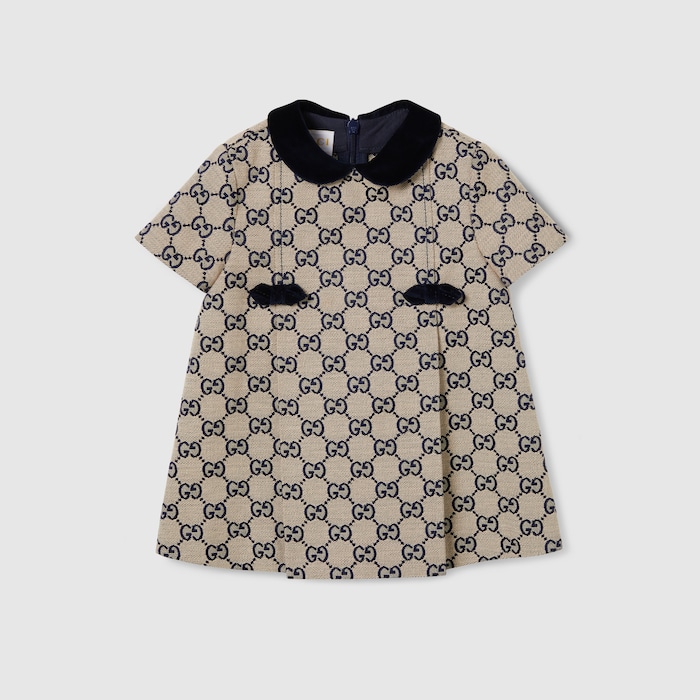 Baby GG canvas dress in beige and blue | GUCCI® US