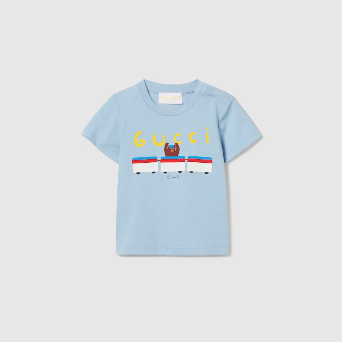 GUCCI キャラクターイラスト Tシャツ　ベビー　子供服 ベビー〕プリント コットン Tシャツ ・ライトブルー | GUCCI公式