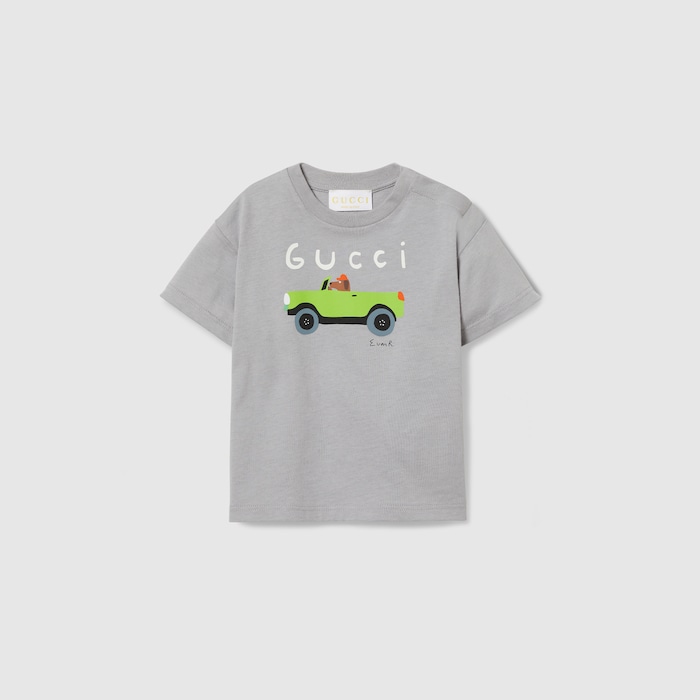 Baby cotton T-shirt with print in light grey | GUCCI® US