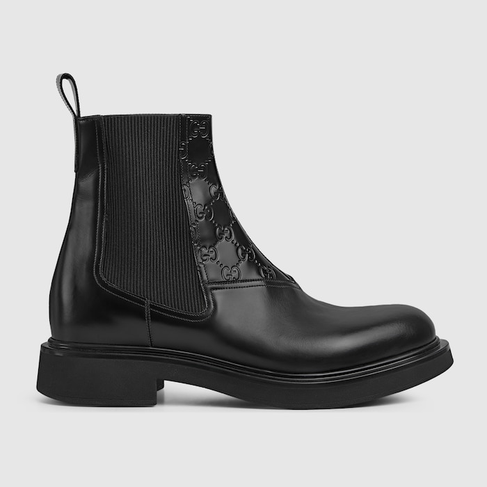 GUCCIブラックレザーショートブーツ GUCCI - GUCCI(グッチ) ショートブーツ 35 レディース - 黒×レッド