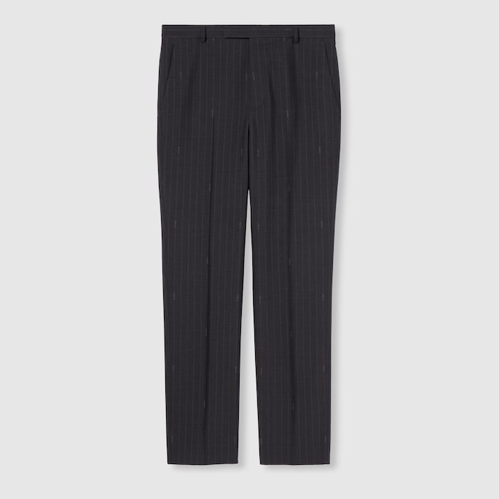 パンツ GUCCI GRAPHITE WOOL PANT GG pied-de-poule wool leisure pants in light blue and