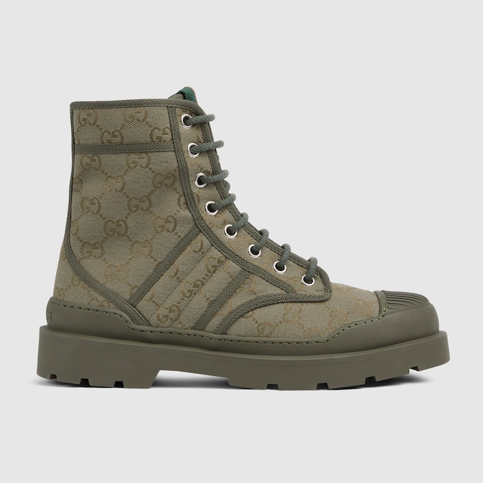 Men's lug-sole boot in dark green GG canvas | GUCCI® US