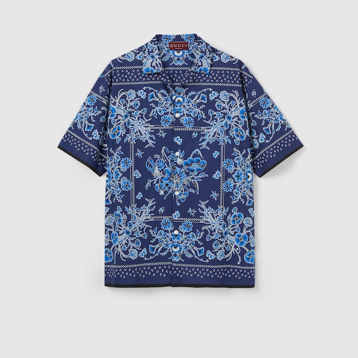 期間限定のお買い得商品 shirt bowling poplin cotton Printed in US GUCCI® | blue クッション・座布団