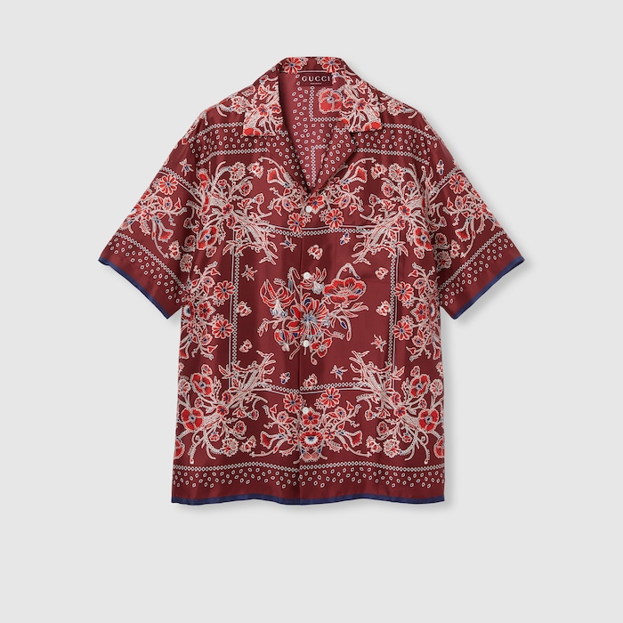 トップス GEOMETRIC G PRINT MUSLIN BOWLING SHIRT Geometric G print muslin bowling shirt in ivory | GUCCI® MX