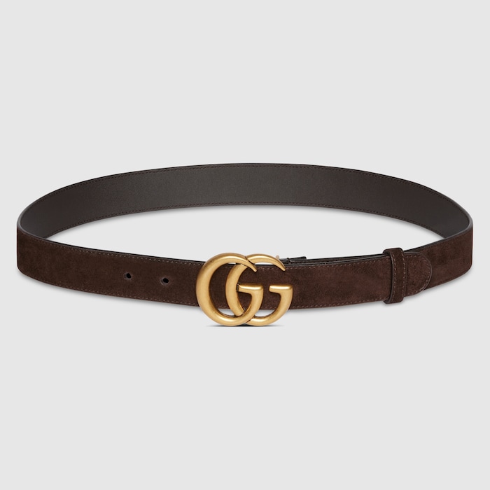 GG Marmont thin belt in dark brown soft suede | GUCCI® US