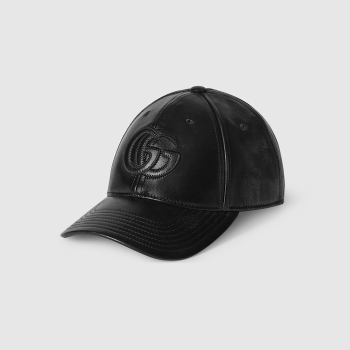 Leather baseball hat with Double G in black | GUCCI® US