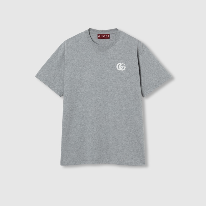 Cotton jersey T-shirt with embroidery in grey | GUCCI® US