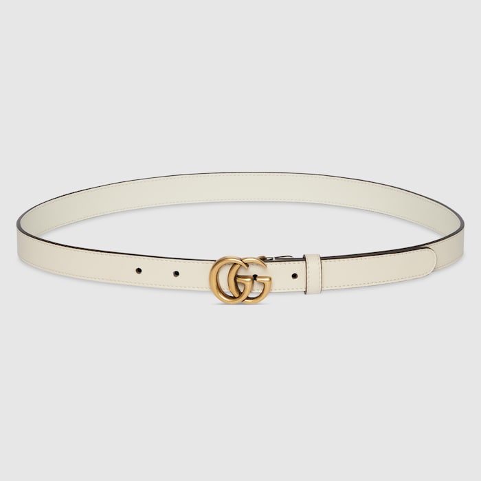 White Skinny Leather Belt With Double G Buckle | GUCCI® US White Skinny Leather Belt With Double G Buckle | GUCCI® US