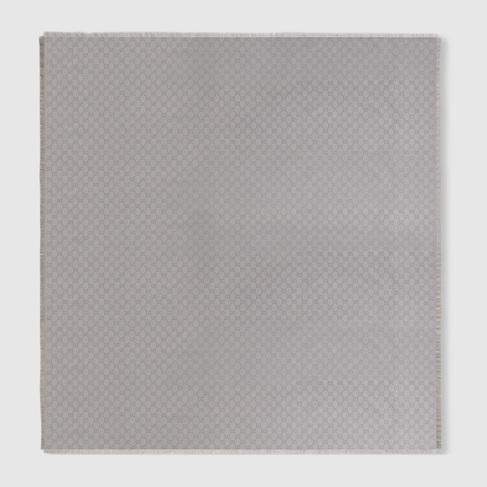 Printed GG cotton wool lamé shawl in light grey | GUCCI® US
