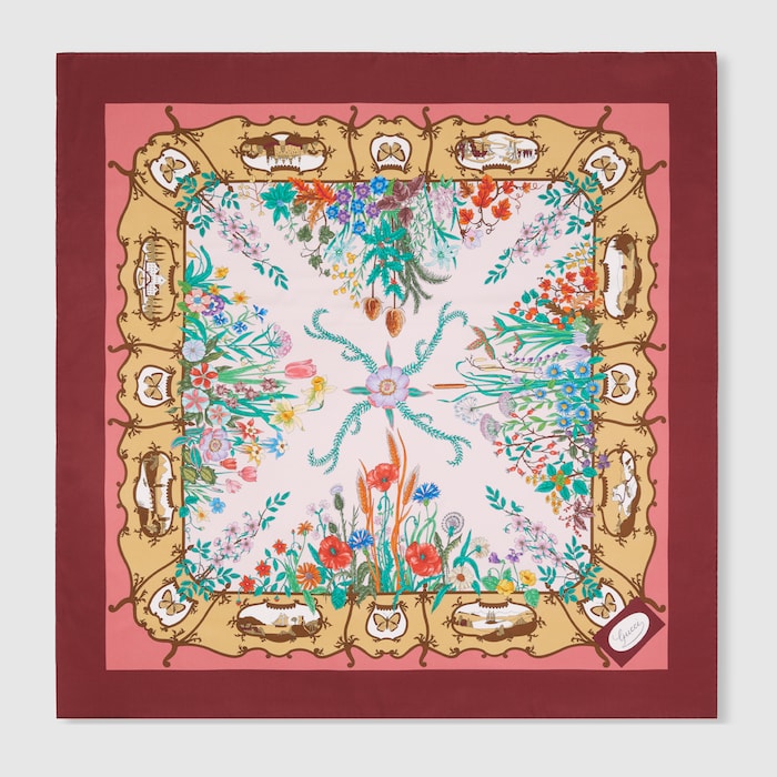 プリント シルクツイル スカーフ ・マルチカラー＆ボルドー | GUCCI公式