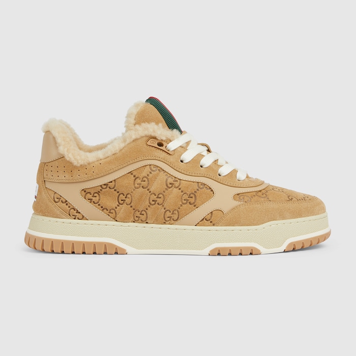 Men's Gucci Re-Web sneaker in camel GG suede | GUCCI® US