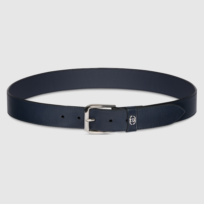 GUCCI｜ (760164 0AAAR 4009) Belt with Round Interlocking G in blue leather | GUCCI® US