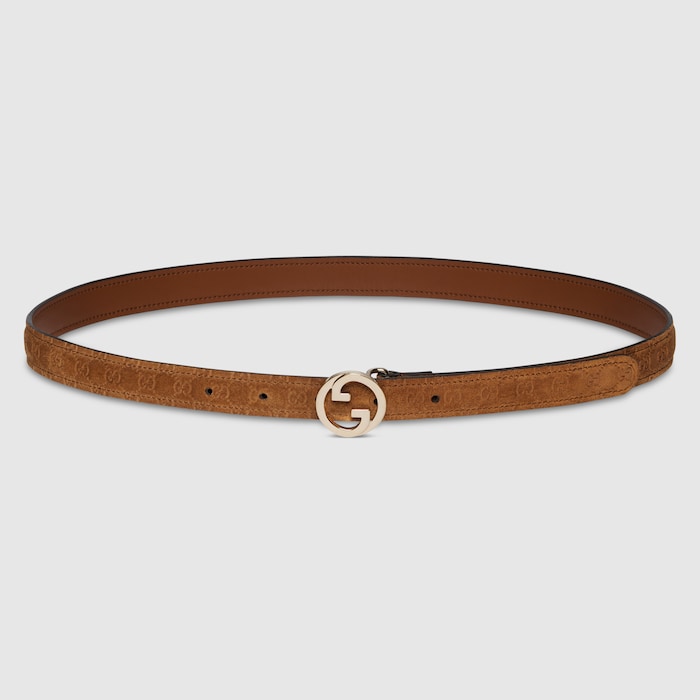 Gucci Blondie thin belt in brown suede | GUCCI® US