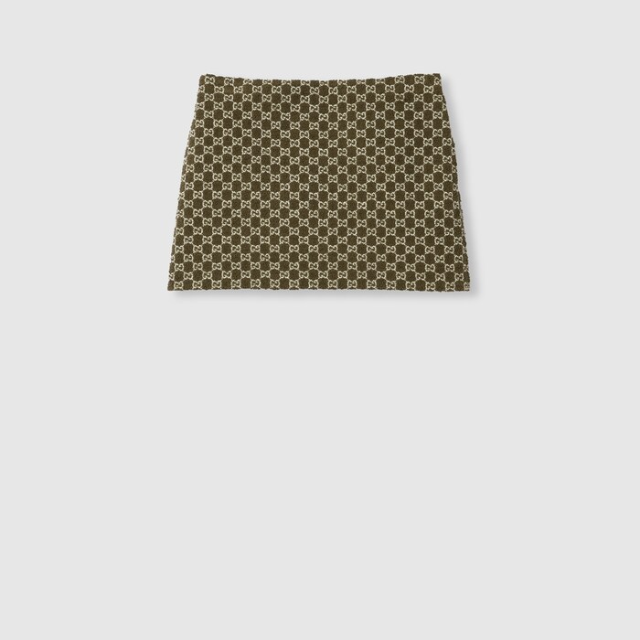 GG cotton bouclé mini skirt in white and forest green