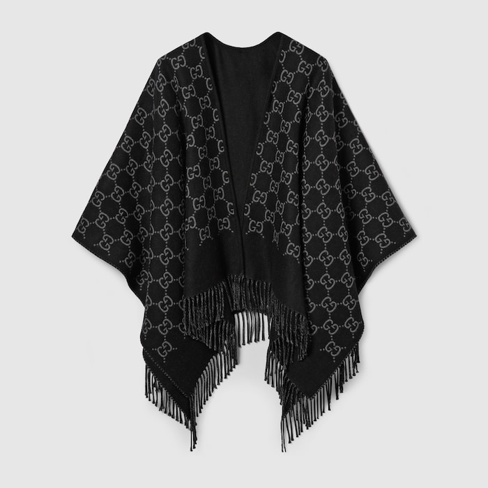 グッチ　GUCCI ベルベット　ケープ　GG柄 GG wool jacquard cape in black and light grey | GUCCI® US