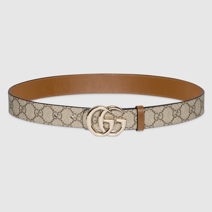 Reversible GG Marmont belt in beige Supreme and brown leather