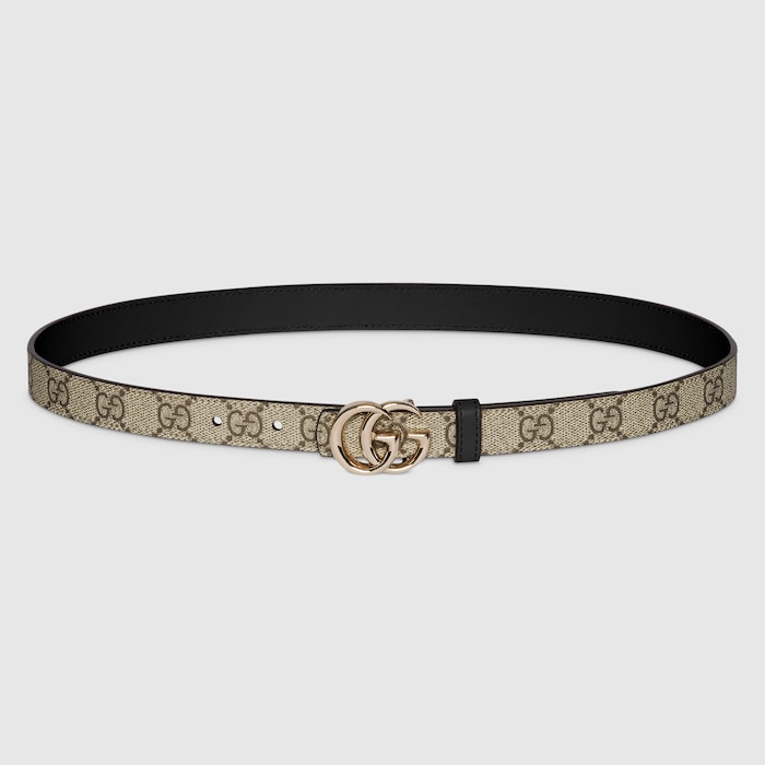 Reversible GG Marmont thin belt in beige GG Supreme and black