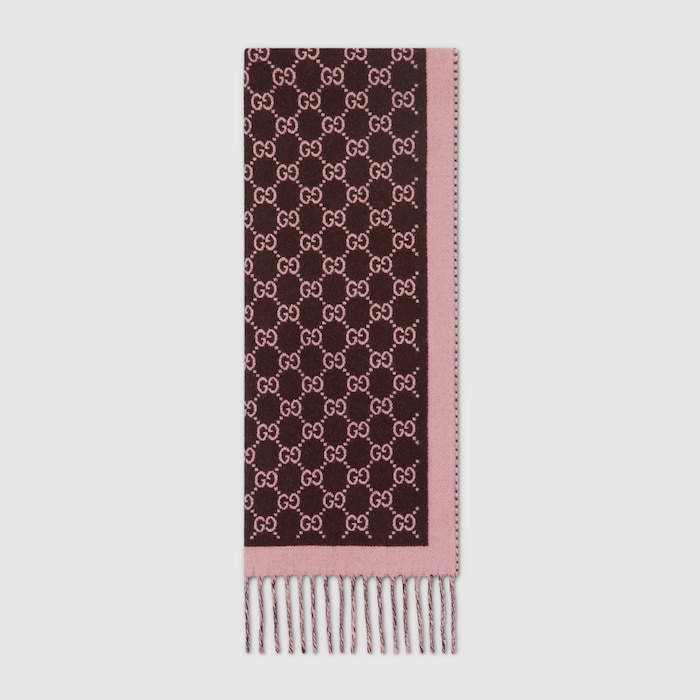 GG wool scarf in dark brown and pink | GUCCI® US