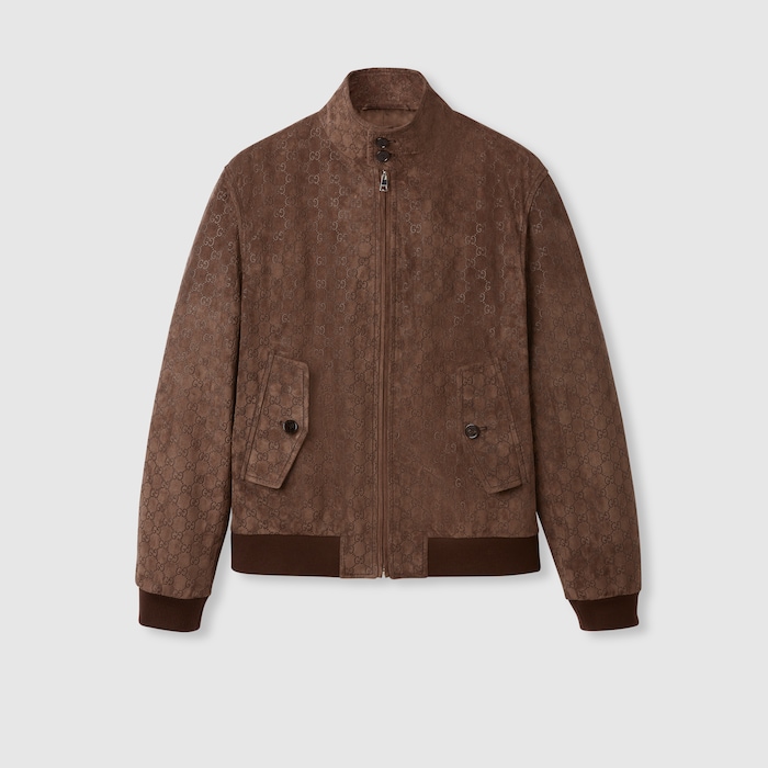 sui　0912 Embossed GG suede bomber jacket in brown | GUCCI® US
