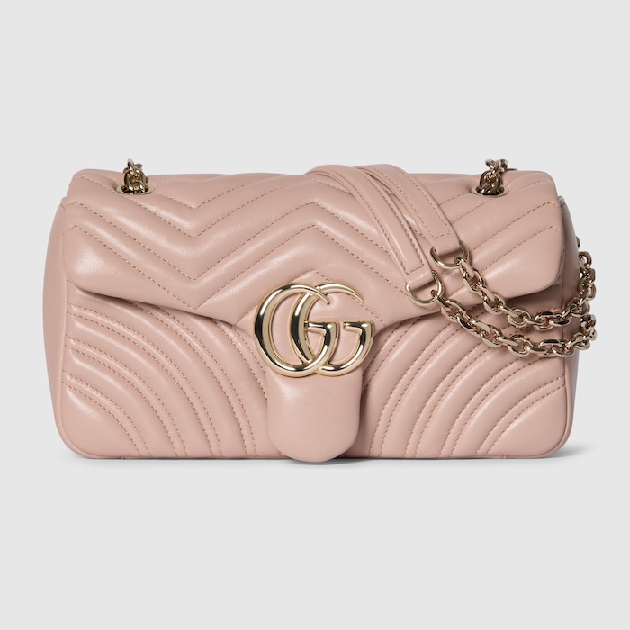 GUCCI GGキャンバス ハンドバッグ ベージュ/ピンク GG Marmont medium shoulder bag in pink beige leather | GUCCI® US
