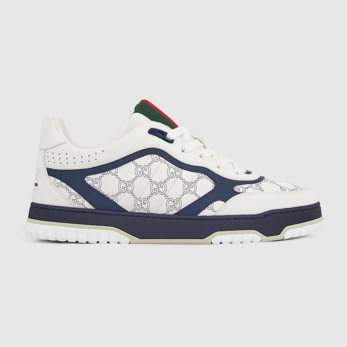 Men's Gucci Re-Web sneaker in white and blue GG leather | GUCCI® US