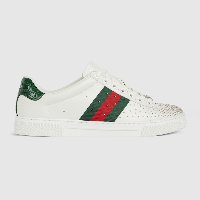 Men's Gucci Ace studded sneaker with Web in white leather | GUCCI® US