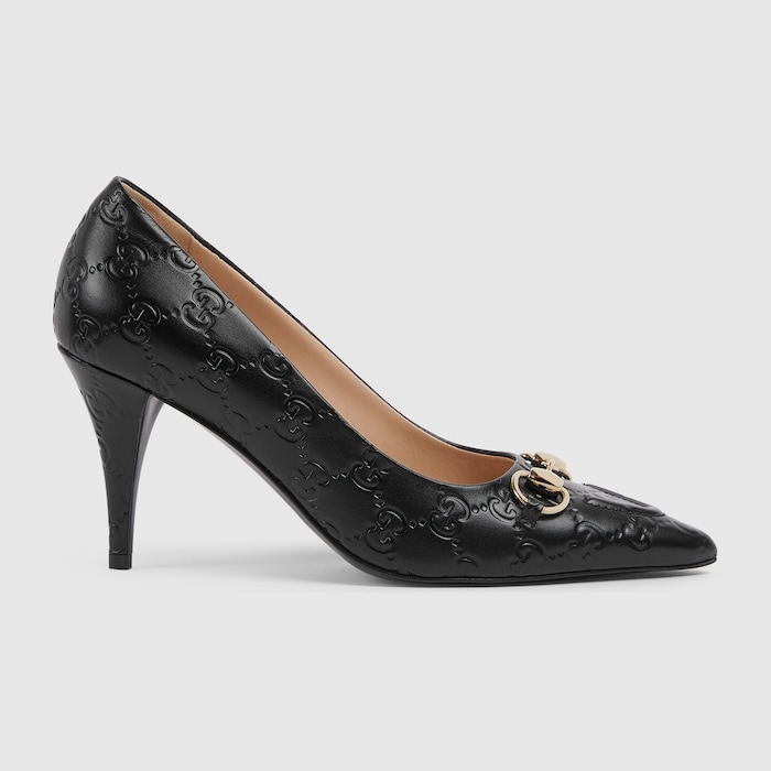 Women's pump with Horsebit in black GG leather | GUCCI® US