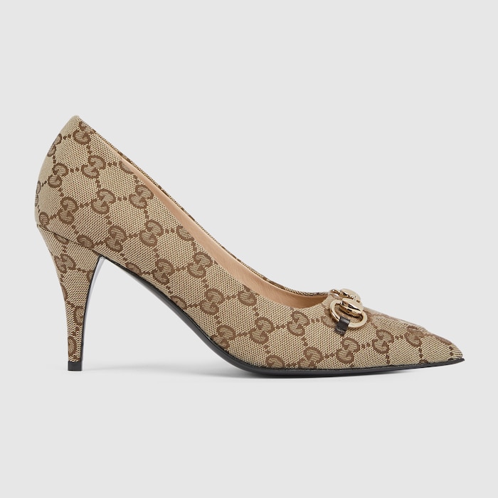 Women's pump with Horsebit in beige and brown GG canvas | GUCCI® US