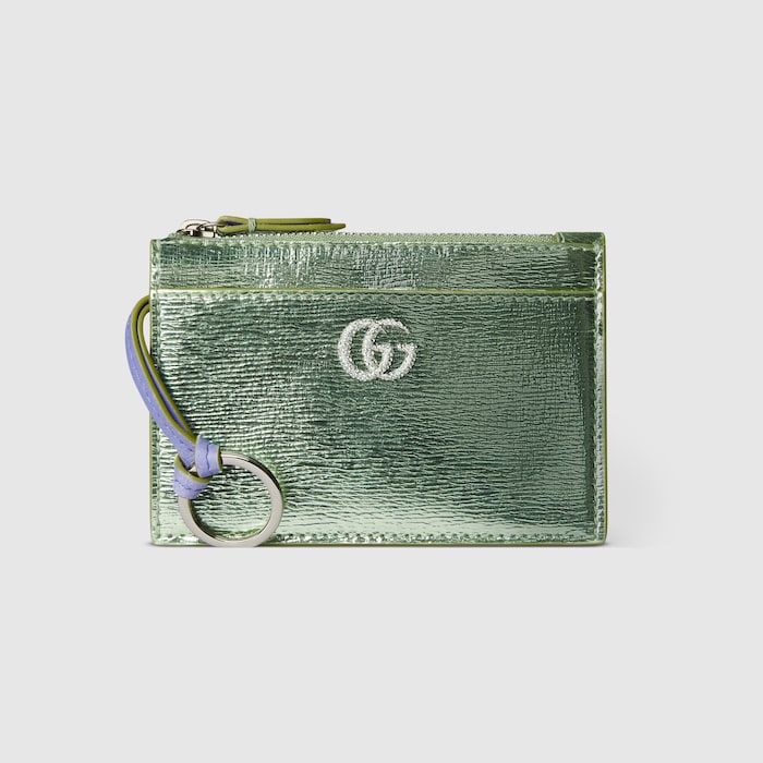 GG Marmont zip key pouch in pale green patent leather | GUCCI® CA