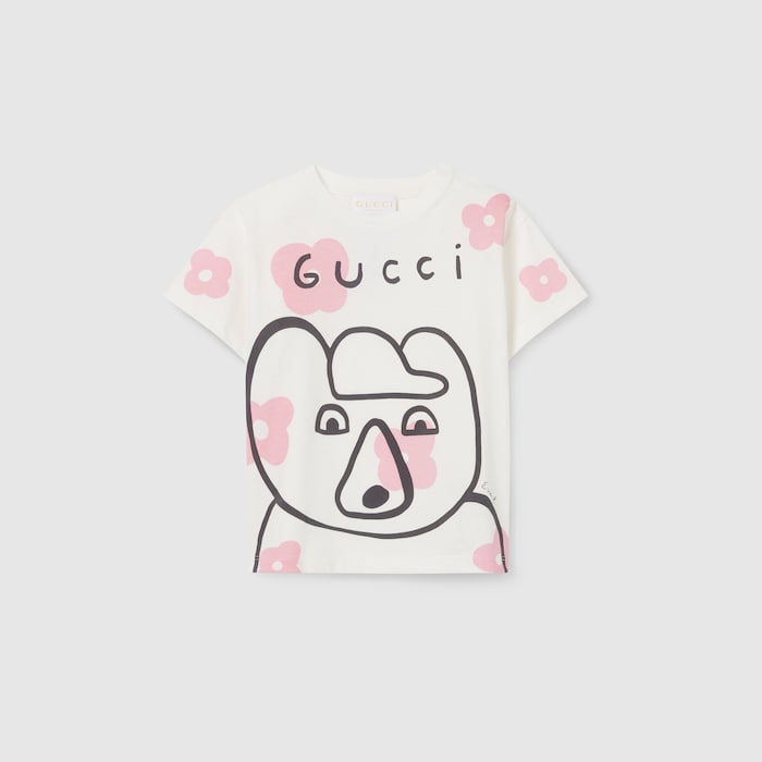 Baby cotton T-shirt with print in white | GUCCI® US