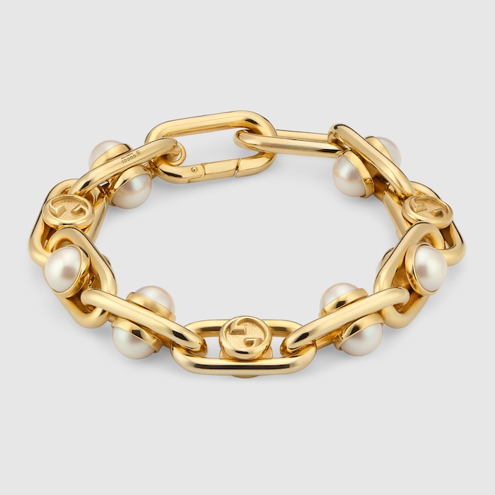 Bracelet with mobile pearls in gold-toned brass | GUCCI® US