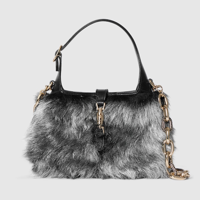 Gucci Jackie 1961 shearling bag in dark grey shearling | GUCCI® US