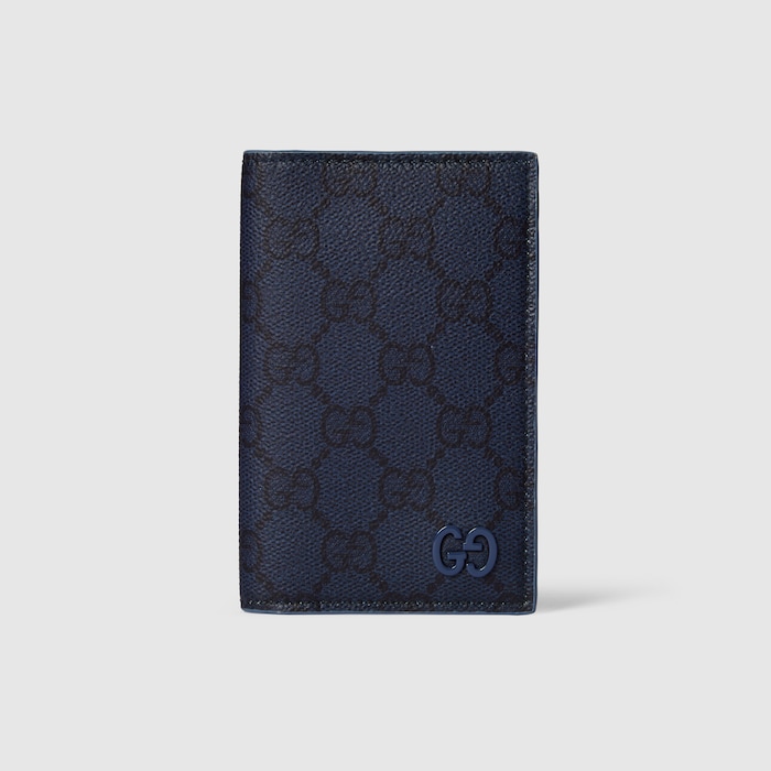 Dusty blue interior GG long card case in dark blue GG Supreme