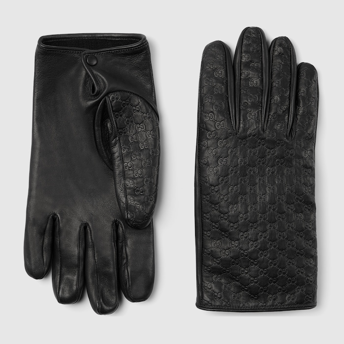 Embossed GG leather gloves in black | GUCCI® US