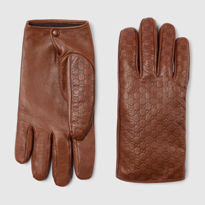 Embossed GG leather gloves in brown | GUCCI® US