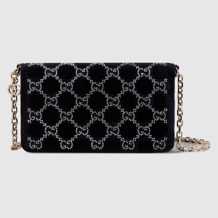 ショルダーバッグ AMERI      VELVET CHAIN POCHETTE Curve Wallet With Chain | Black Quilted Velvet Mini Bag with