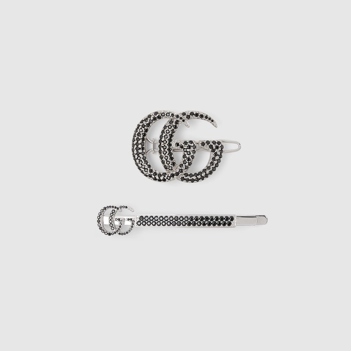 Double G hair slide set with crystals in silver-toned | GUCCI® SG