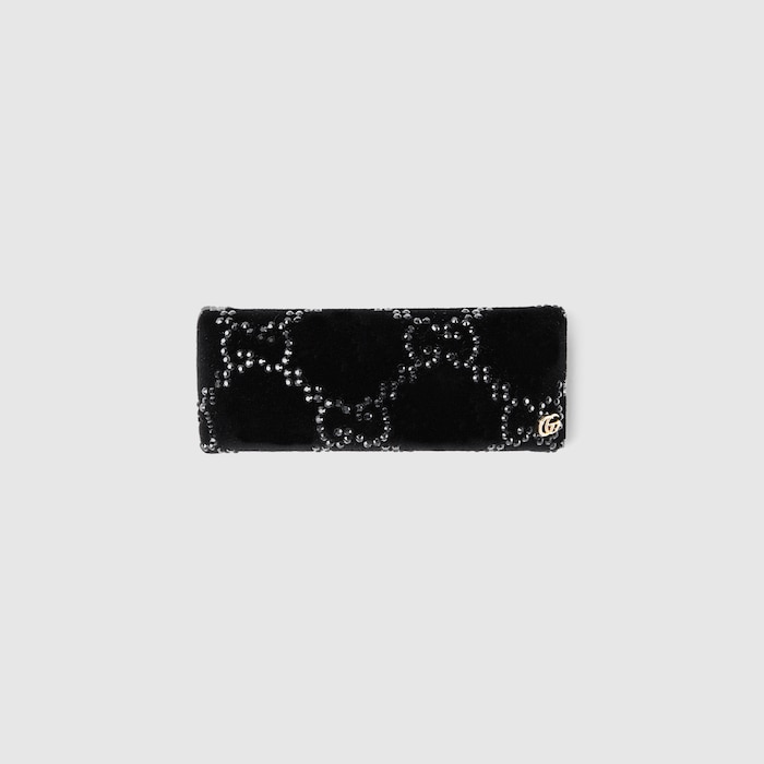 Soft velvet hair clip with crystals in black | GUCCI® US