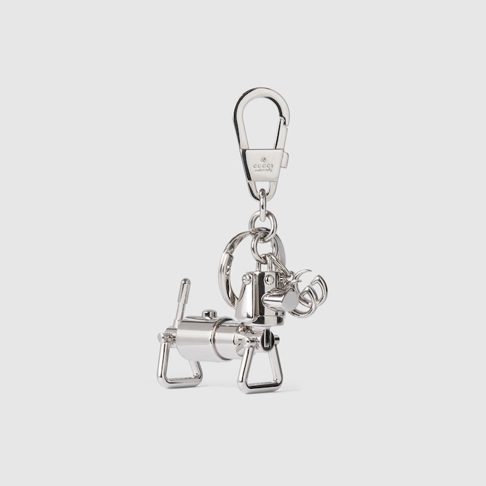 Dog-shaped keychain with Double G in palladium-toned metal | GUCCI® US